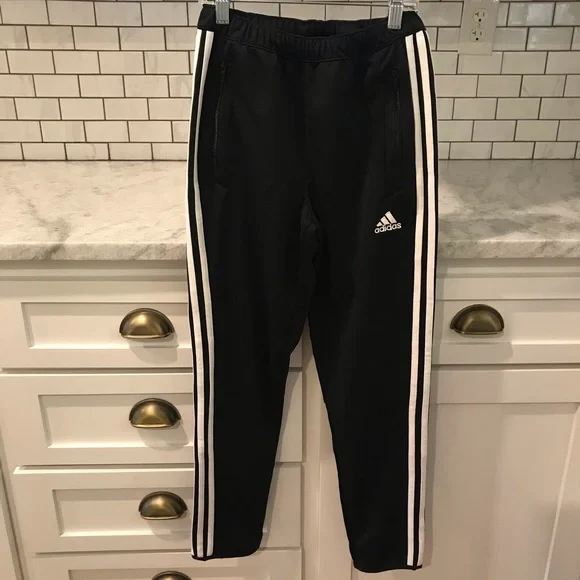 Adidas Youth Joggers Black White Boys Medium Side Pockets Good Condition - Picture 1 of 5